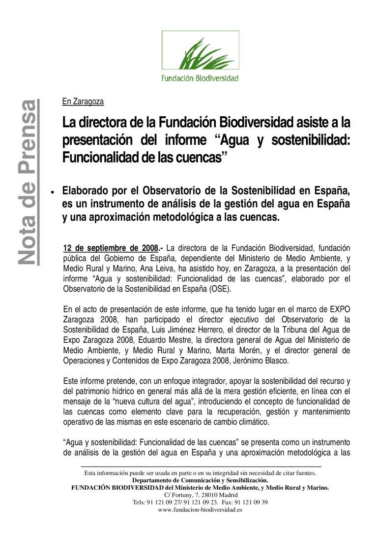 La Directora De La Fundaci N Biodiversidad Asiste A La Presentaci N Del