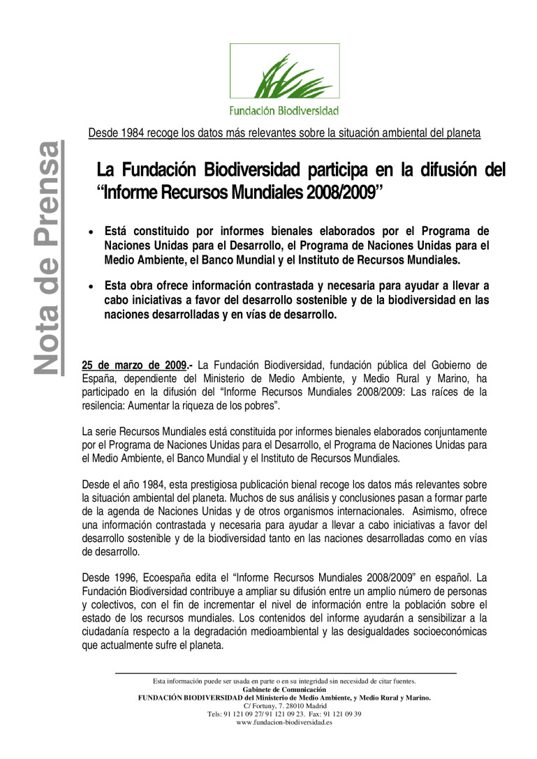 La Fundación Biodiversidad Participa En La Difusión Del "Informe ...