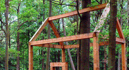 Estructura de madera de una casa en un bosque