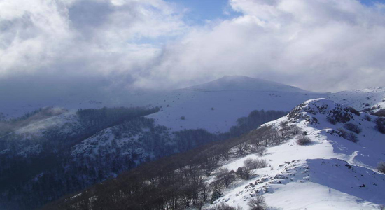 Paisaje nevado en las cumbres del Parque Natural y Reserva de la Biosfera del Montseny
