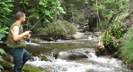 Un aficionado a la pesca deportiva en un río